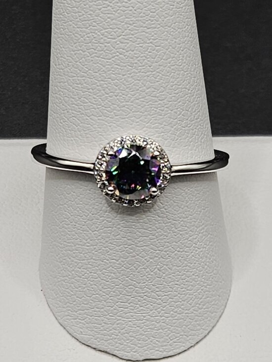 Jewelry - 925 Sterling Silver Mystic CZ Moissanite Halo Ring Sz 10